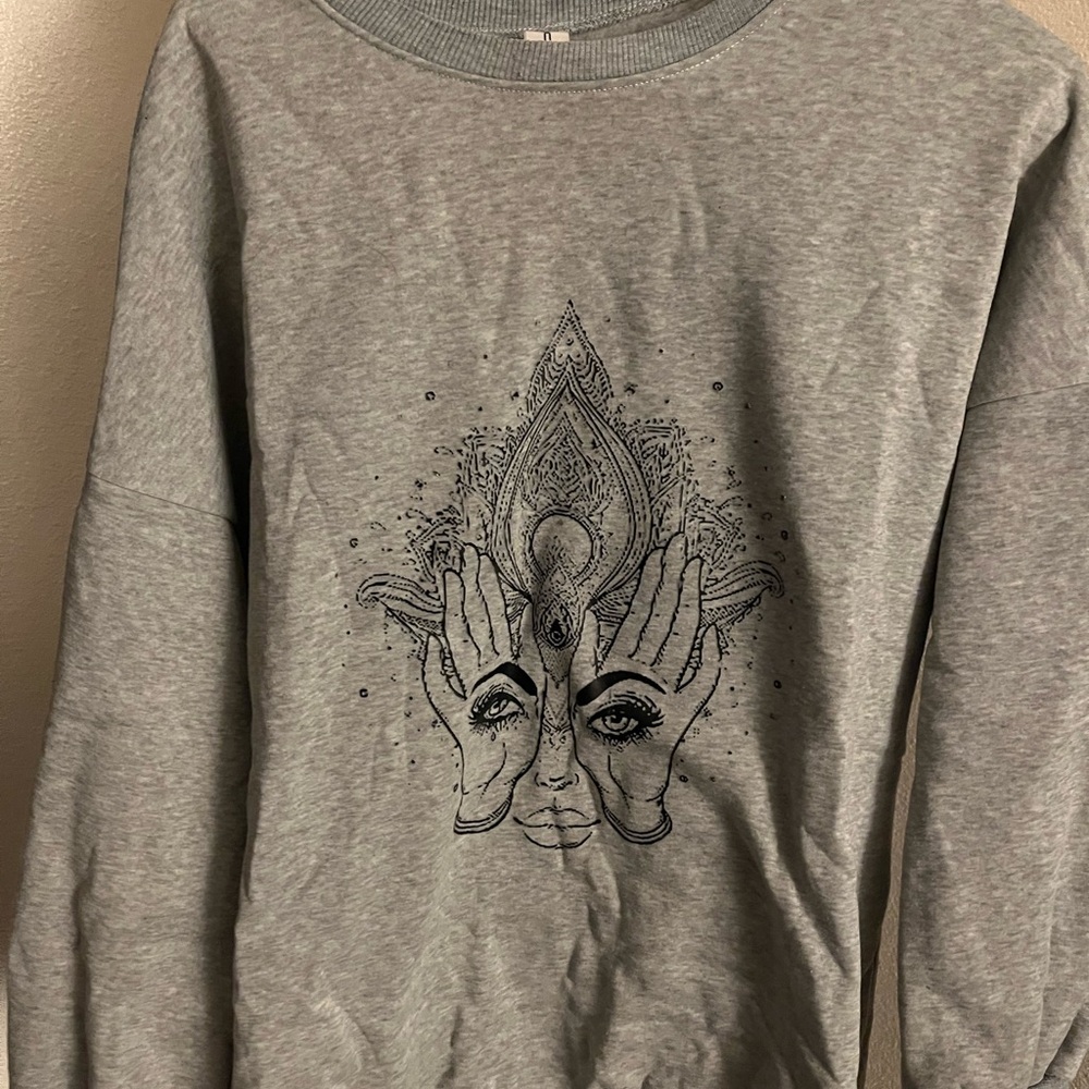 Gray Sweatshirt with Artistic Face Design